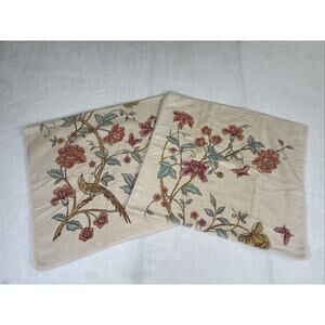 Pair Of Fieldcrest Vintage Tan Floral & Butterfly Bath Towels Multi-Color Chrty